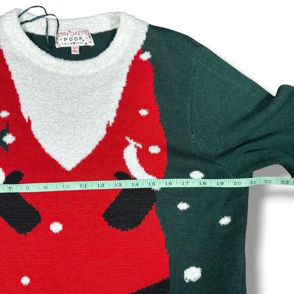 Poof NY Santa Ugly Christmas Sweater Women’s Size Large L Green Holiday Pullover - Picture 5 of 6